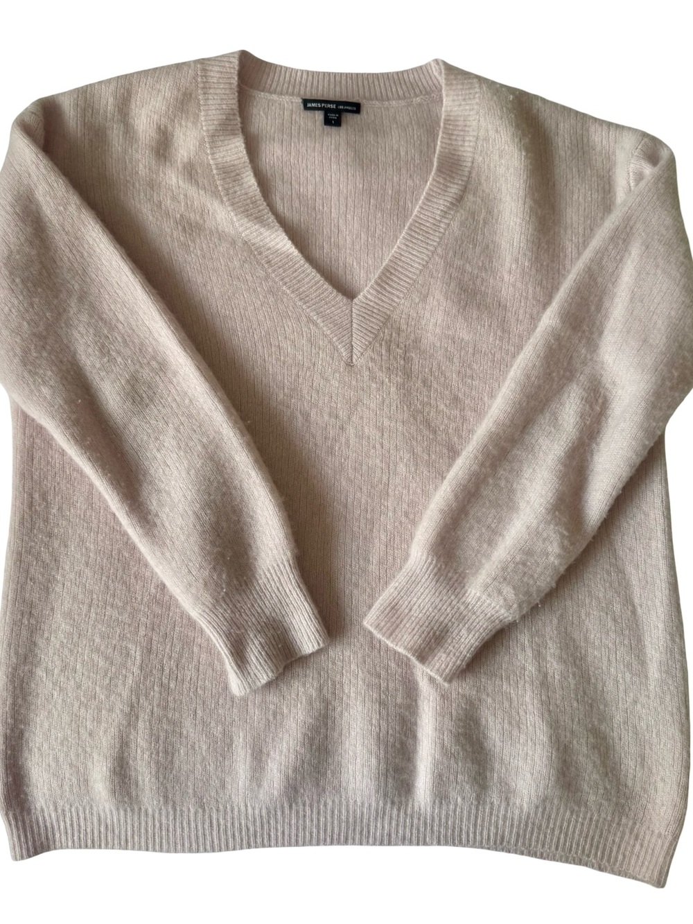 James Perse Pale Pink V-Neck Cashmere Silk Knit V-Neck Sweater